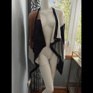 Color Block Long Open Front Cardigan